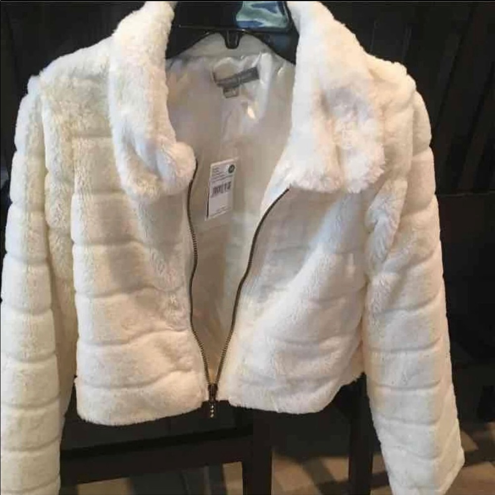 Faux Fur Jacket with Ridges - Almond Cream